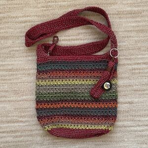 The Sak Crochet Knit Crossbody Shoulder Bag Red Striped Multicolored Purse